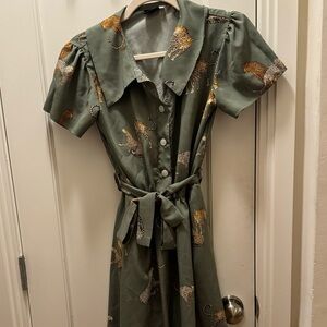 Leopard Print Green Dress